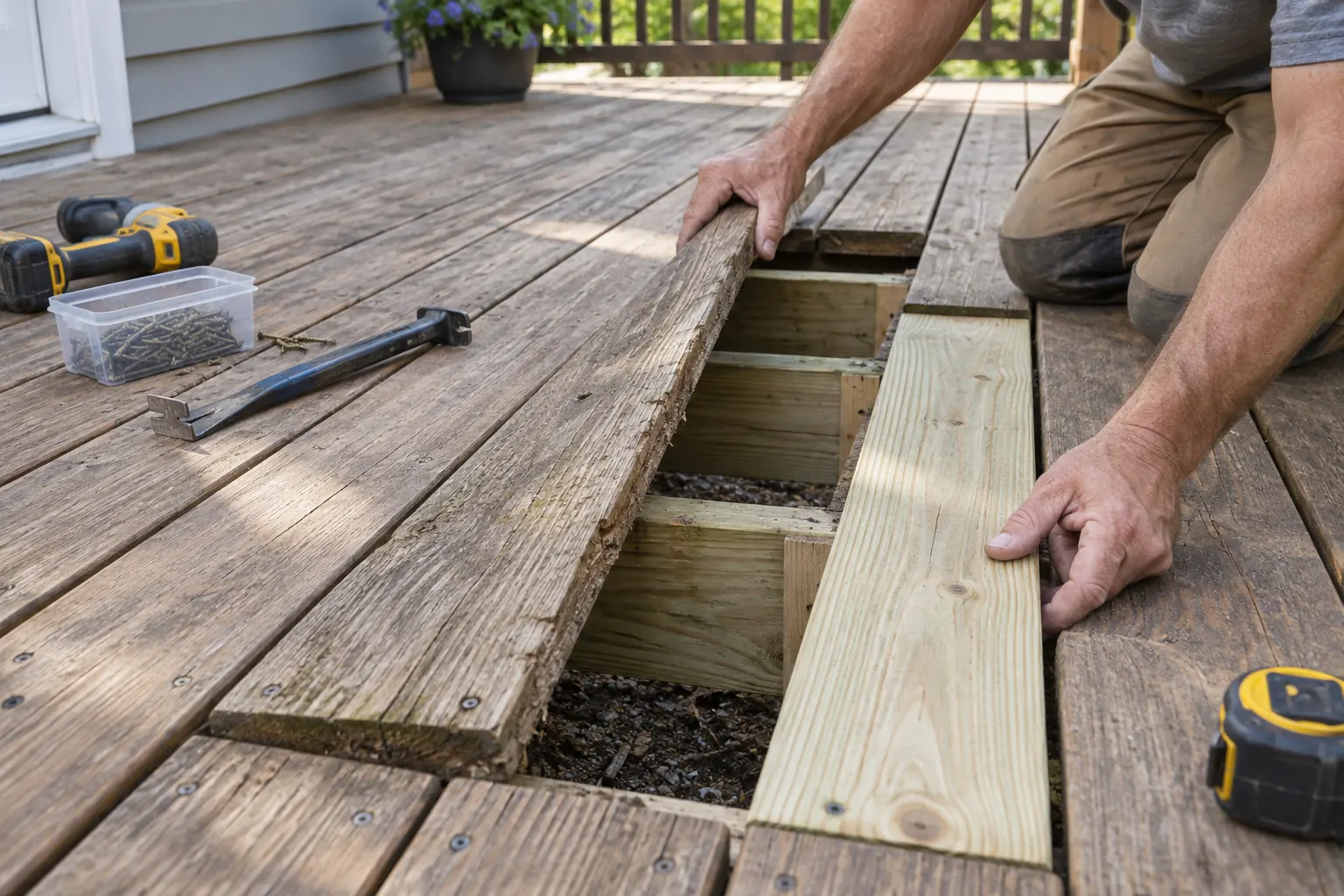 Replacing a weathered deck board