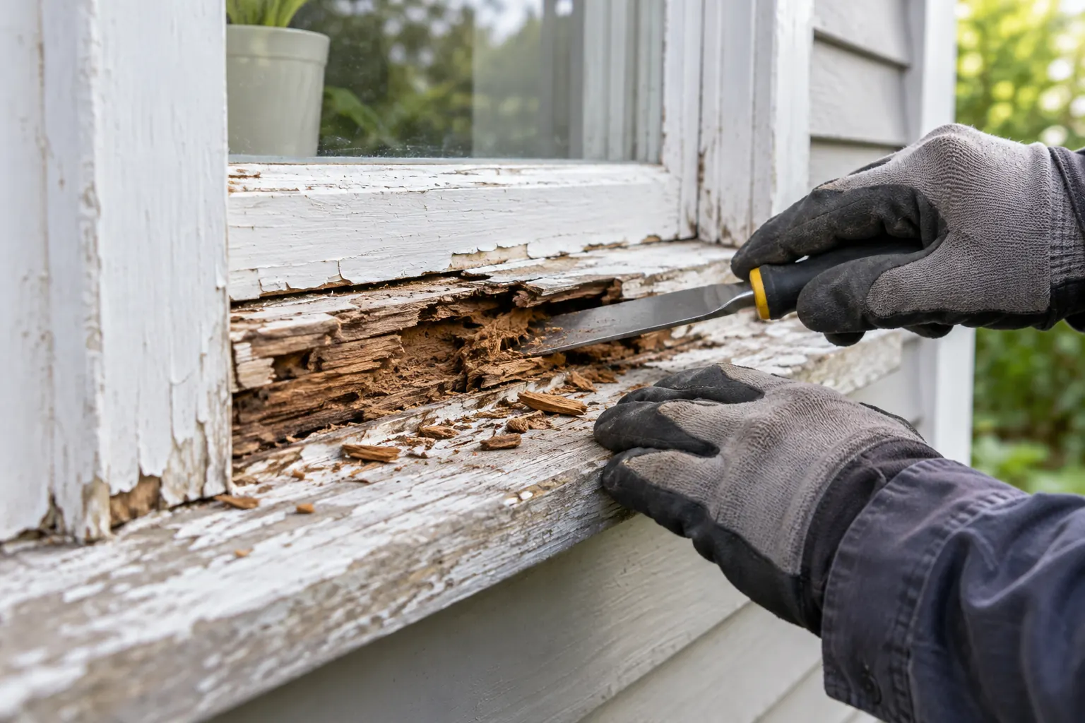 Weathered timber under inspection